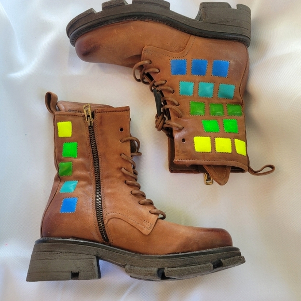 A.S.98 Womens Leather Lockwood Combat Boots, Handpainted OOAK, EU 36/US 5.5-6 - Picture 2 of 13